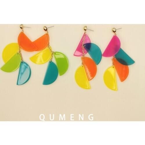 QUMENG 2020 New earring Irregular Geometric colorful Acrylic Statement Long Drop cute Earrings for Women