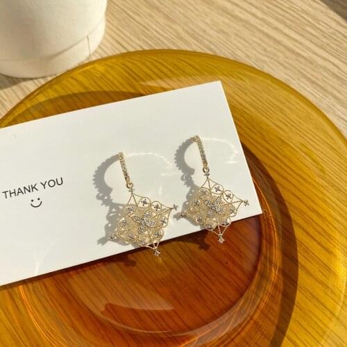 Korea New Design Fashion Jewelry Exquisite AAA Zircon 14K Real Gold Earrings Elegant Hollow Flower Womens Birthday Gift Earring