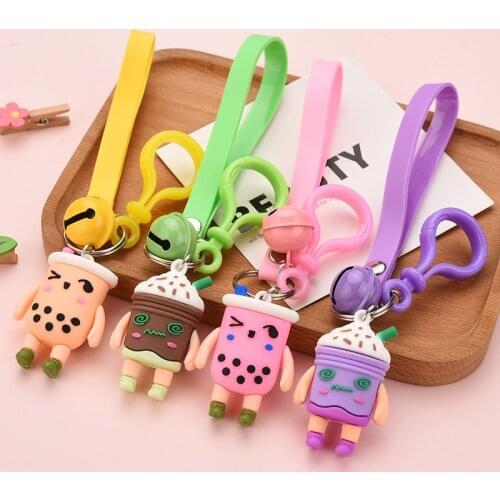 Cute Cartoon Pearl Milk Tea Keychain Korea Lovely ice cream Doll Key Chain Children Bag Pendant Accessories Keyring Gift