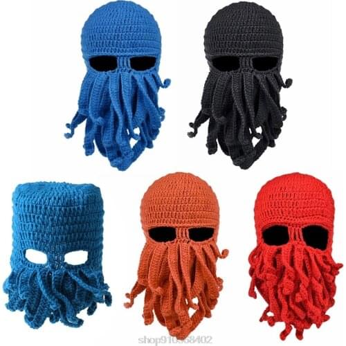 Men Women Creative Funny Tentacle Octopus Knitted Hat Long Beard Beanie Cap Balaclava Winter Warm Mask N17 20 Dropshipping