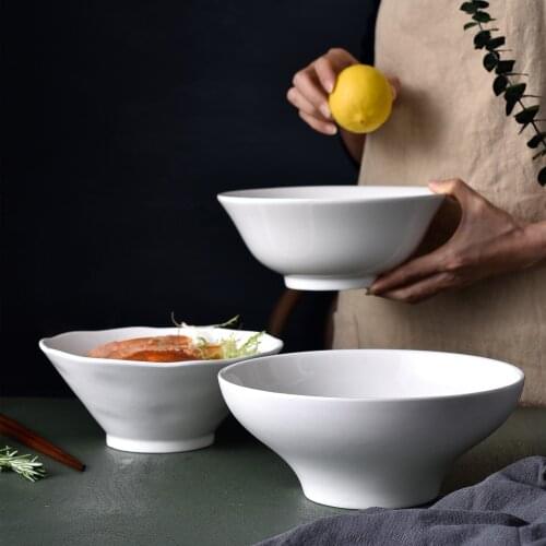 Japanese family hotel net red ceramic bowl hat bowl instant noodles bowl pure white Ramen soup bowl hotel tableware