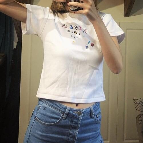 Womens Short-sleeve Tee Top O-neck Letters Rabbit print Simple Ladies T-shirt Spring Summer 2021 New