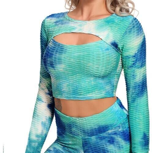 Sexy Yoga Top Women Long Sleeve Fitness Shirts Exposed Sport T-shirts Workout Crop Tops Running Sportswear Gym Training Clothing