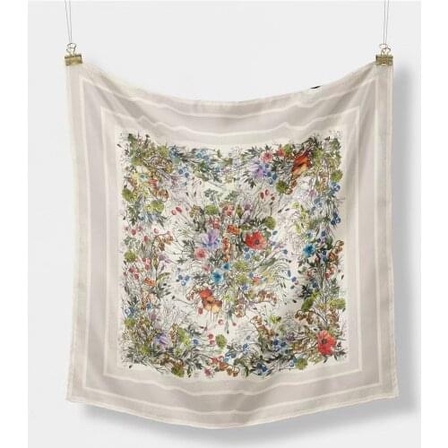 New 53x53cm Women Multifunction Polyester Silk Scarf Elegant Flower Printed Casual Satin Small Square Wraps Scarves Shawl