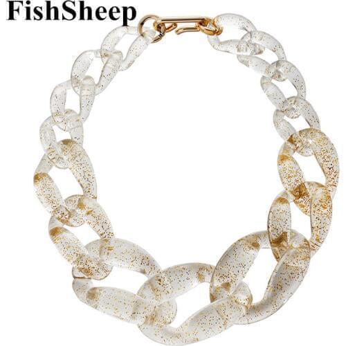 FishSheep Gold Foil Clear Acrylic Necklace Punk Resin Chunky Chain Big Pendant Collar Necklaces For Women Statement Jewelry Gift