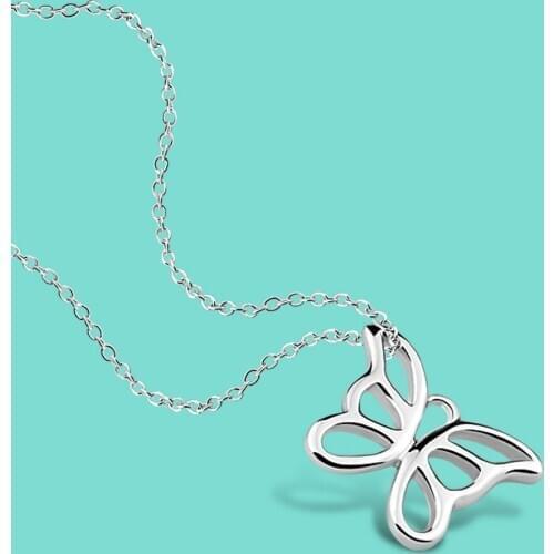Womens Charm Jewelry 925 Sterling Silver Necklace Butterfly Pendant Original Silver Clavicle Chain 41-66CM Chokers Necklaces