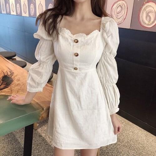 Heydress 2020 Female Spring Sweet Korean Dress Long Sleeve Women Clothing Mini Dresses Lady Button Backless Vestidos