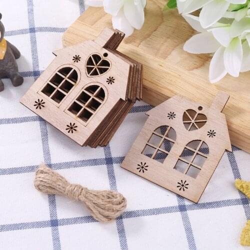 10pcs/set Christmas House DIY Wooden Pendant Hanging Tree Ornament DIY Crafts Party Home Decor