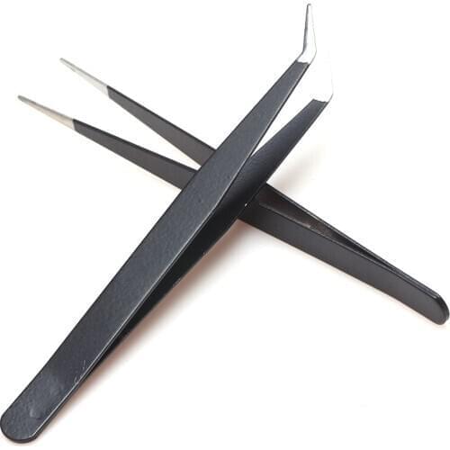 2pcs High Precision Tweezer Anti-static Pointed Elbow Round Head Stainless Steel Tweezers Maintenance Clamping Jewelry Tool Clip