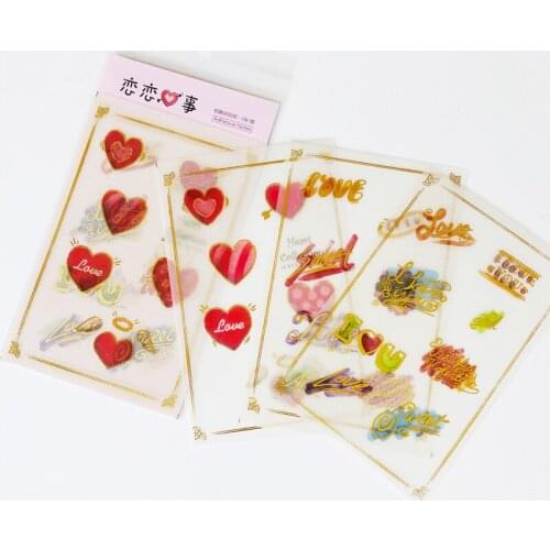 3 Sheets/Pack DIY Golden Glitter Heart Love Diary Handbook Decorative Stickers Stick Label