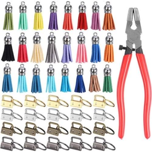 45Pcs 25mm Key Fob Hardware Set with Pliers Faux Leather Tassels Tail Clips for Luggage Wristlet Clamp Lanyard Keychain DIY Mak