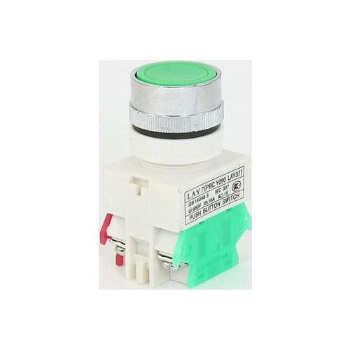 AC660V 10A 1NO 1NC 4 Terminals 22mm Thread Green Momentary Push Button Switch