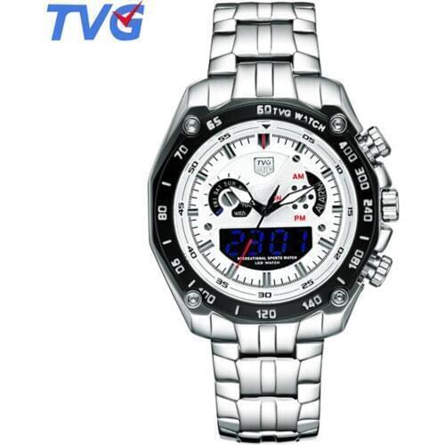 TVG Top Brand Luxury Watch Men Sports Watches Stainless Steel Analog Digital Quartz Watches 30m Waterproof Men Military Watches