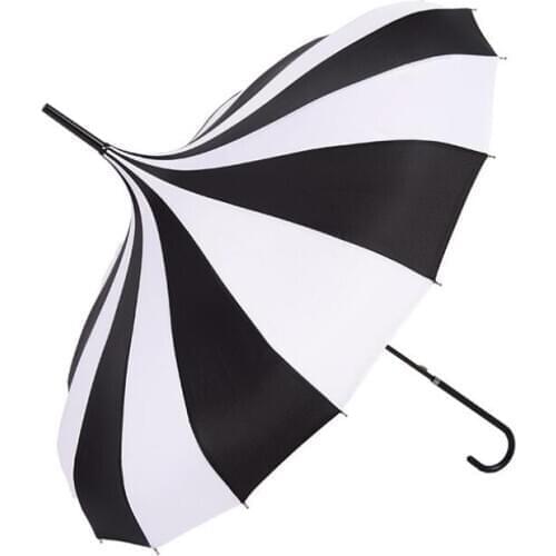 Black And White Striped Golf Umbrella Long-handle Straight Pagoda Umbrella Bridesmaid Umbrella LX1490