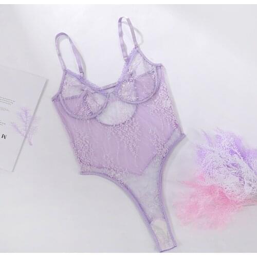 Erotic Lingerie Bobysuit Transparent Purple Color Babydoll Underwear Sleepwear for Women 2021 New Fashion Bielizna Erotyczna