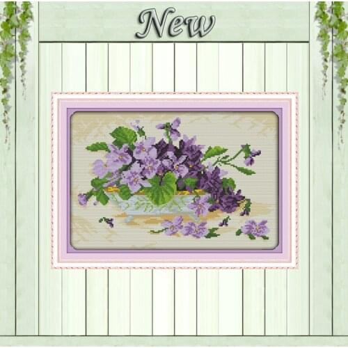 Violet bonsai,counted print on the canvas DMC 11CT 14CT Cross Stitch kit,needlework Set embroidery,beautiful vase Flower basket