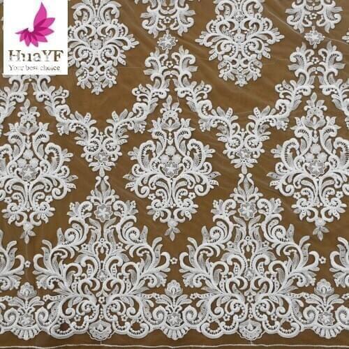 Hot Sale French White Embroidery Wedding Bridal Sequence Lace Dress Fabric HY1446-4