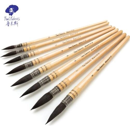 Paul Rubens Watercolor Brush Pen Paint Acrylic Squirrel Hair Multiple-Size Timber Baking Varnish Holder Art Supplies for Artist