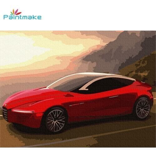 Paintmake Red Sports Car DIY paint by Numbers no frame Automobile Oil Painting on canvas For Home Room Decor Wall Art Picture