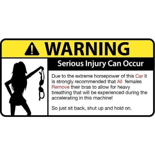 Creative Warning May Cause Serious Injury. Funny Car Stickers. Pvc Personality Auto Sunscreen Waterproof Decal Decoration