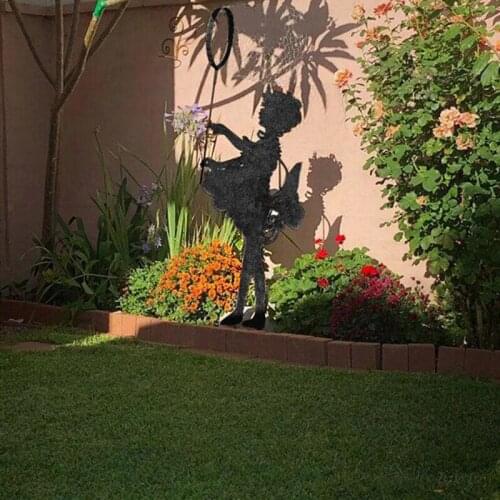 Metal Garden Outdoor Silhouette Statue Kid Catching Butterfly Profile Stake 2D Figurine Art Decor for Lawn MUMR999
