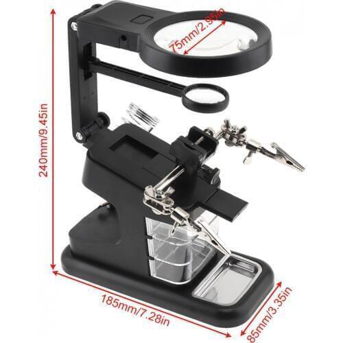 25X Black Desk-top Multifunctional Adjustable Rotatable Welding Magnifier with 10 LED Lights and Electric Soldering Iron Bracket