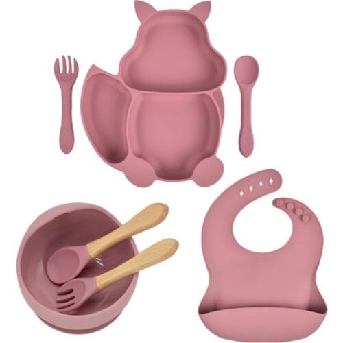 7PCSSet Baby Plates Silicon Bowl Spoon Fork Bib Set Food Grade Silicone Kitchenware Feeding Set Tableware Set For Kids