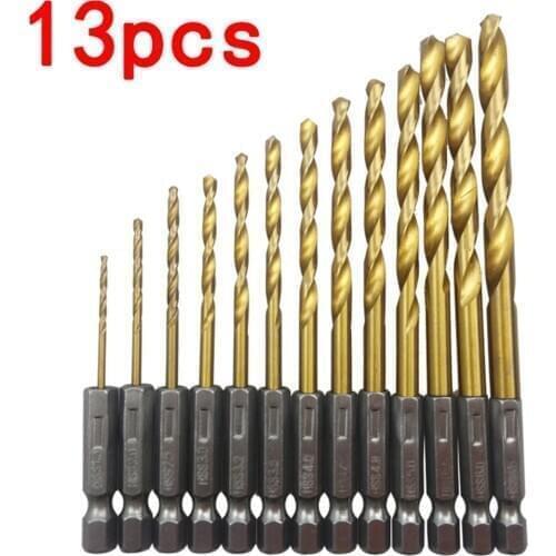 13 Pcs / Lot Hss Hss Titanium Coated Drill Bit Set 1/4 Hex Shank 1.5-6.5 Mm Hex 13pcs / set Neutral / shank drill