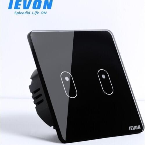 IEVON UK EU Standard Touch Switch Wall Light Switch Crystal Glass Panel Sensor Switch 2 Gang AC220V