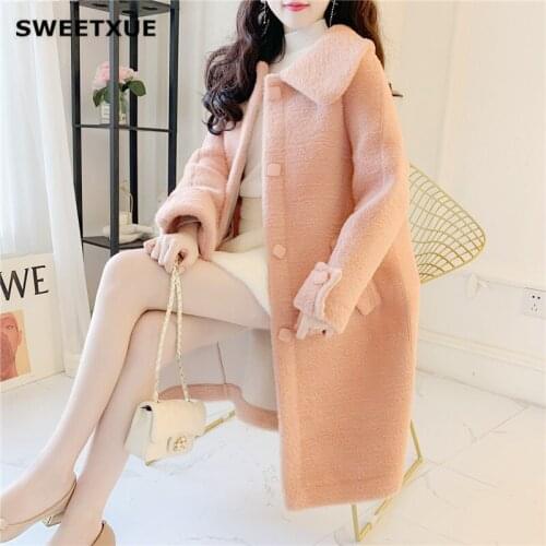 SWEETXUE Mink Fleece Coat 2020 New Winter Fur Outerwear Female Long-Sleeved Jacket Coats Women Solid Color Coat