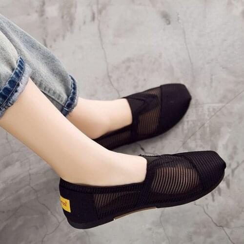Summer New Korean Style Breathable Mesh Slip-on Versatile Shallow Mouth Cloth Shoes Womens Old Beijing Flat Lazy Sandals Single
