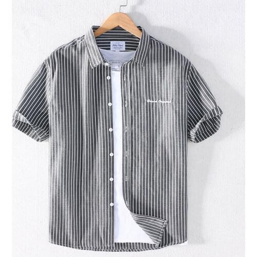 2021 Summer New Arrivals Thin Shirt Short Sleeved Casual Japan Style Striped Shirt Turn-down Collar Brand Clothing