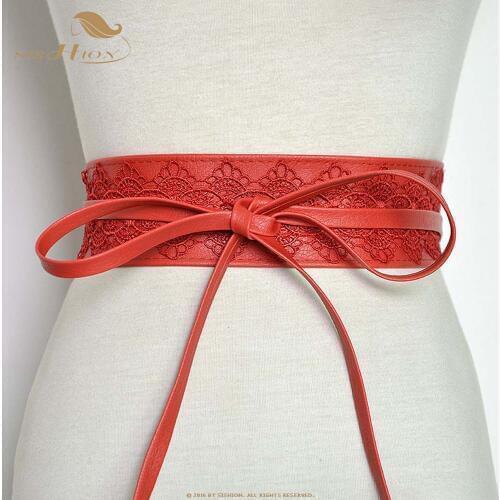 SISHION New Retro Ladies Lace Belt Waistband SP0240 Black Red White PU Leather Laced Decorative Vintage Waist Wide Belt Women