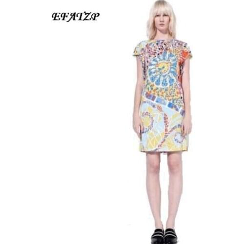 2016 Spring summer New Arrival Elastic Dress Ladies' Elegant Geometric Print Plus size XXL Short sleeve Stretch Day Dress