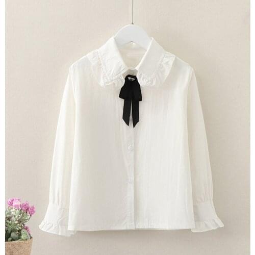 Preppy Style Girl Shirts for Kids Clothes Autumn Long Sleeve Girls Cotton Shirt Children Clothing Bow Teenagers Tops for 6 8 10Y