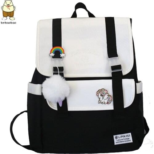 Beibaobao Harajuku Buckle Girl Backpack Ladies Bag Fashion Women Oxford Cute Backpack Badge Student Female College School Bags