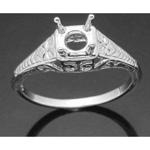 Shruno 925 Sterling Silver 5.5mm-6mm Semi Mount Engagement Wedding Ring Vintage Antique Jewerly Women Ring