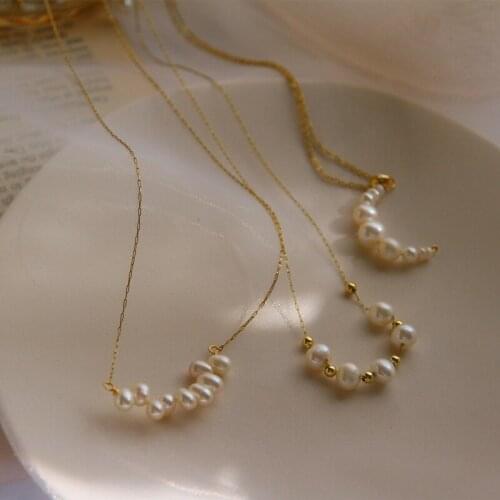 Thin Chain Gold Color Titanium Steel Colorfast Natural Freshwater Pearl French Clavicle Chain Short Necklace Womens Jewelry Gif