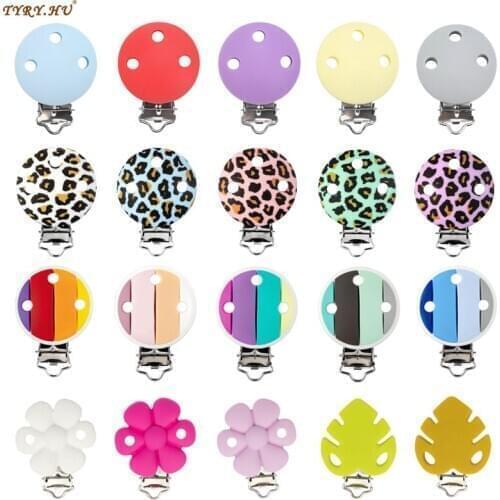 TYRY.HU Leopard Rainbow Flower Shape Silicone Round Pacifier Clip BPA Free For Nipple Infant Baby Teether Metal Leopard DIY Acce
