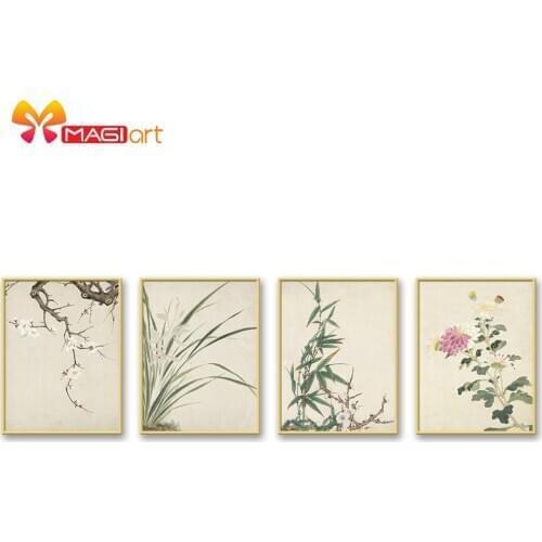 Cross stitch kits Embroidery needlework sets 11CT water soluble canvas patterns 14CT Plum orchid bamboo chrysanthemum-NCMF279