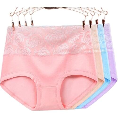 Plus Size 5XL High Waist 4Pcs/Set Panties Women Cotton Body Shaper Fashion Briefs Underwear Breathable Comfort Female Intimates