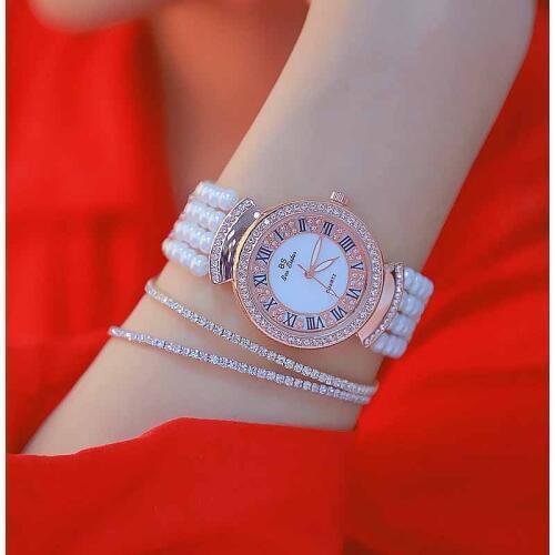 Relojes para mujer 2019 Hot Sale Fashion Quartz Watches High Quality Roman Numerals Dial Pearl Chain relojes para hombre