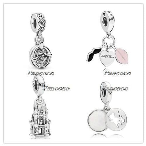 925 Sterling Silver Bead Knotted Hearts Pendant Charm Fit Original Pandora Women Bracelet & Necklace Diy Jewelry