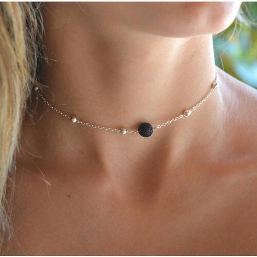 2017 simple Women Lava stone beads Chain Choker Necklace chocker Jewelry collana Bijoux Femme Joyas mujer Collier ras du cou