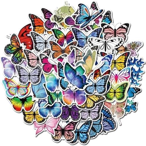 10/30/50pcs Pack Butterfly Stickers for Laptop Skateboard Guitar Stationery Stickers DIY Fridge Car Bottle Decals Kids Toys