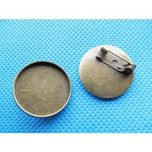 50pcs Antique Bronze Blank Brooch/Breastpin Charm,Base Setting Tray Bezel,fit 20mm Round Cabochon,Clip Safety Pin/Brooch