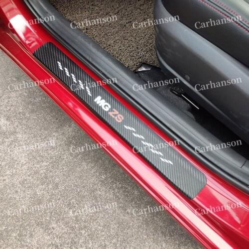 For MG ZS EV Accessories Car Door Sill Carbon Fibre Texture Leather Protector Sticker Threshold Pedal Scuff Plate Styling Trim
