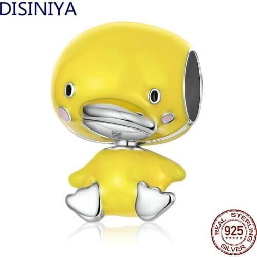925 Sterling Silver Lovely Yellow Duck Enamel Metal Beads Original Bracelets Fashion Jewelry Production Beads ZSCC301501