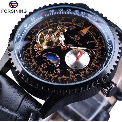 Forsining Tourbillion Moonphase Design Genuine Leather Strap Men Automatic Watches The Best Luxury Brand Mechanical Watch Clock