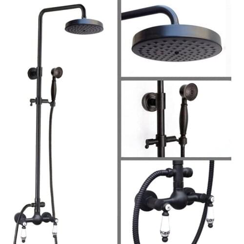 Black Oil Rubbed Brass Wall Mounted Rain Bathroom Rainfall Shower Faucet Set with Hand Held Spray Shower Head Mixer Tap 2rs516